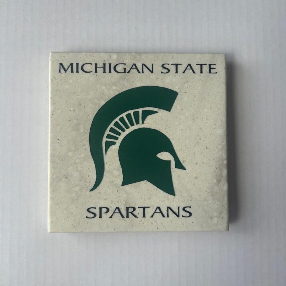 Michigan State Spartan logo marble coaster - Collegiate home decor / accessory